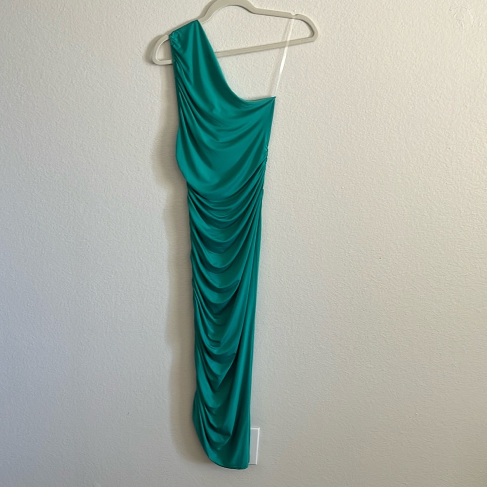 Emerald one shoulder gown